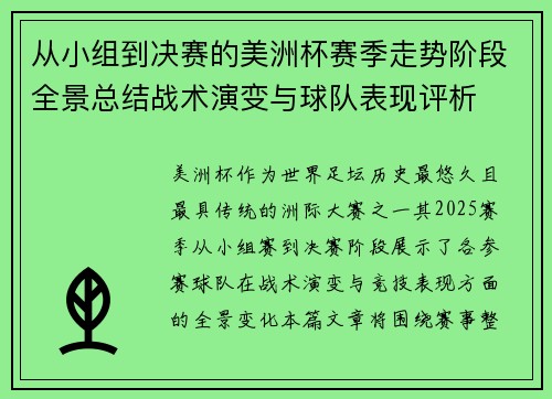 从小组到决赛的美洲杯赛季走势阶段全景总结战术演变与球队表现评析